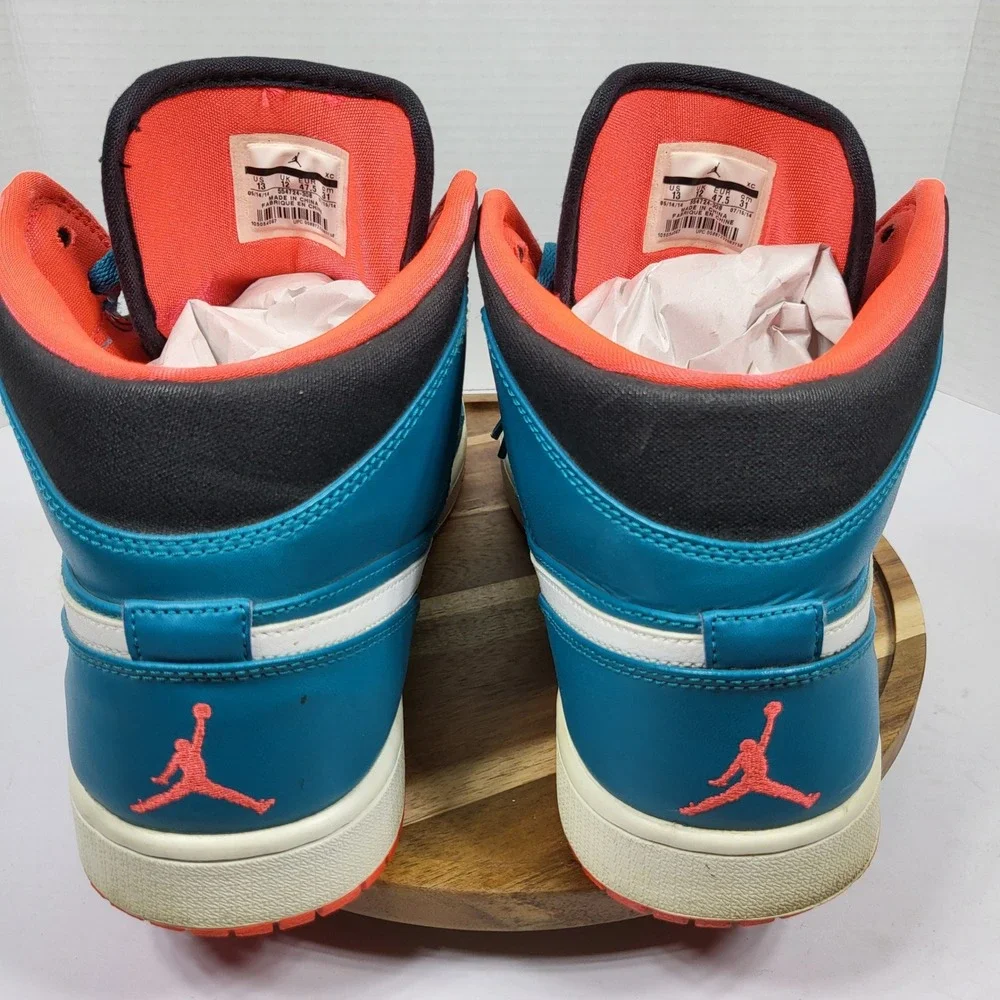 Jordan 1 Mid Mens Size 13 Tropical Teal Good 554724-308 Infrared Black